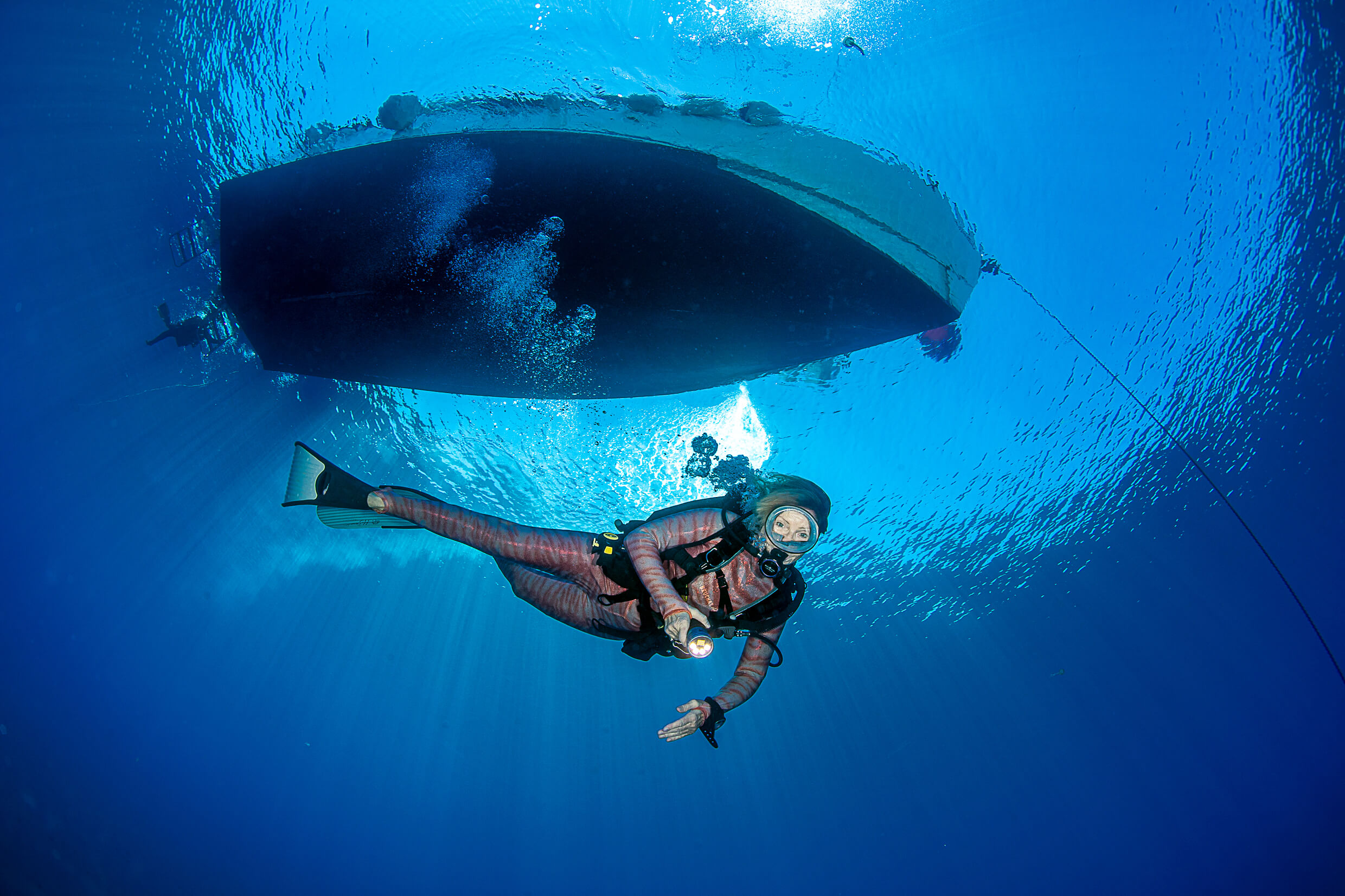 Under the diving boat