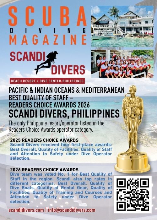 Scandi Divers Philippines Wins Scuba Diving Magazine Readers Choice Awards 2026 for Best Quality of Staff